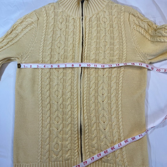 LL Bean Pastel Yellow Zip High Neck Cable Knit Cardigan Sweater Women’s Medium - Picture 9 of 10